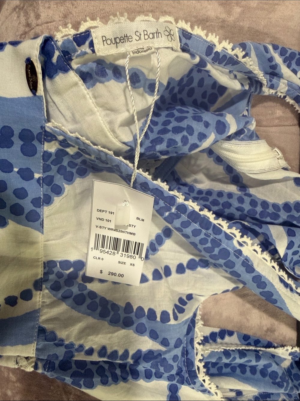 Poupette St. Barth Blue and White Tie-Shoulder Printed Sundress - Picture 2 of 3